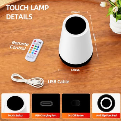 Night Light, Dimmable Touch Lamp and Remote Control, 13 RGB Colors & 5 Brightness, Rechargeable Bedside Table Lamp for Baby Kids Nursery Bedroom Bathroom Camping (Black) - color: Black