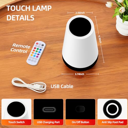 Night Light, Dimmable Touch Lamp and Remote Control, 13 RGB Colors & 5 Brightness, Rechargeable Bedside Table Lamp for Baby Kids Nursery Bedroom Bathroom Camping (Black) - color: Black