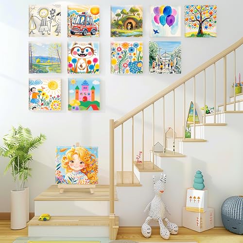 Stretched Canvas for Painting,24Pack 4X4 Inch Mini Stretched White Blank Canvas, 2/5In Profile Small Square Stretched Canvases,Canvas for Painting for Chilren,Birthday,Party,Teaching Class.