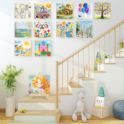 Stretched Canvas for Painting,24Pack 4X4 Inch Mini Stretched White Blank Canvas, 2/5In Profile Small Square Stretched Canvases,Canvas for Painting for Chilren,Birthday,Party,Teaching Class.