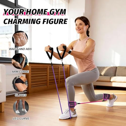 WHATAFIT Resistance Bands with Handles, 5-Level Exercise Bands for Workout - color: Pink Purple-Ankle