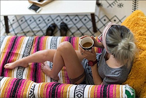 Del Mex Classic Mexican Blanket, Large Authentic Woven Falsa Throw (70"x50"), Artisan Southwest Décor for Beach, Yoga, Outdoors (Gold/Fuchsia) - color: Gold/Fuchsia