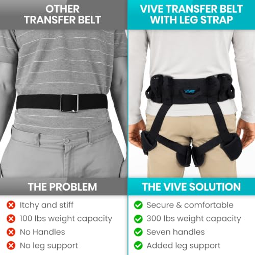 Vive Gait Belt with Leg Straps - Heavy Duty Transfer Belt with Quick - style: Heavy Duty Transfer Belt with Loops