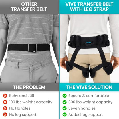 Vive Gait Belt with Leg Straps - Heavy Duty Transfer Belt with Quick - style: Heavy Duty Transfer Belt with Loops