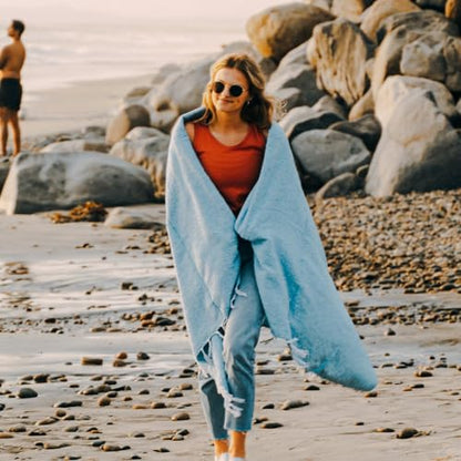 Open Road Goods Solid Color Mexican Yoga Blanket – Large Handwoven Throw for Yoga, Beach, Camping or Home – Soft and Durable Cotton Blend - color: Aqua Blanket