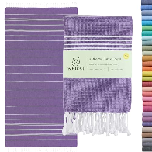 WETCAT Turkish Beach Towel Oversized (38"x71") 100% Turkish Cotton, Made in Turkey - Sand Free, Extra Large, Ultra Soft, Quick Drying, Compact & Lightweight for Travel - Dark Purple - color: Dark Purple, size: Beach Towel (38" x 71")