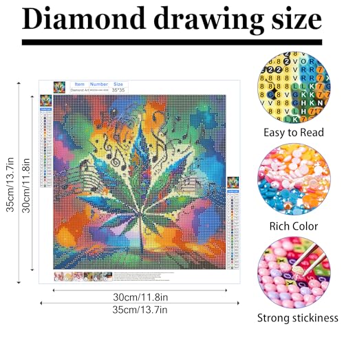 ckdiluy Trippy Leaves Diamond Art Kits for Adults Beginners, 5D DIY Music Notes Diamond Painting Kits, Full Round Drill Diamonds Dots Gem Art Crystal, Home Wall Decor 13.8X13.8 Inch - color: WDZSH-040