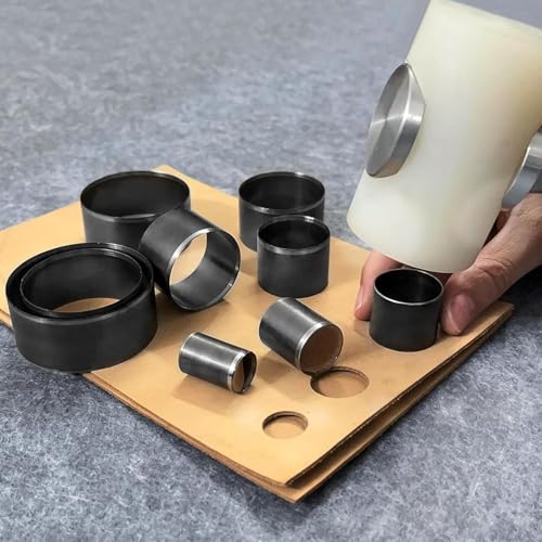 Leather Circle Cutter Tool Set, 10 Pieces Circle Punch Tools 15 20 25 30 35 40 45 50 55 60mm, High Carbon Steel Round Cutting Dies - Leather Hole Punch Tool Kit for DIY Leathercrafts - size: 10 Sizes
