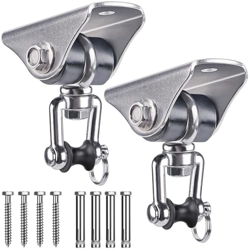 SELEWARE Silent Swing Hangers Stainless Steel Ceiling Swing Mount 2 Pack | Heavy Duty Swing Set Hook 360° Swivel Ceiling Mount Bracket for Porch Swing Hammock Chair Yoga Swing Punching Bag - color: Silver ( 2 Pack 360° Swing Hanger )