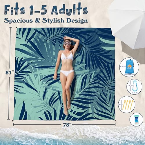 Aroveea Beach Blanket Waterproof Sandproof 78''X81''/10'X9' Oversized Mat - color: Leaves1, size: 78''x81''