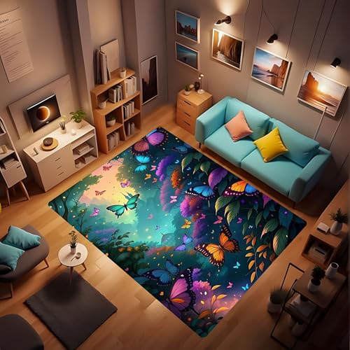 Area Rug, Blue Butterfly Non-Slip mat Area Rugs, Carpets, Suitable for Kitchen Bedroom Living Room Kids Room Decoration, Farmhouse Decor 2'x3' - color: Butterfly 7, size: 2'x3'