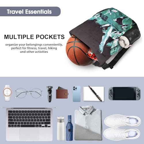 Waterproof Drawstring Backpack Sports Gym Sackpack with Mesh Pockets Water-Resistant String Cinch Beach Bag for Men Women - color: Print - Black Leaves