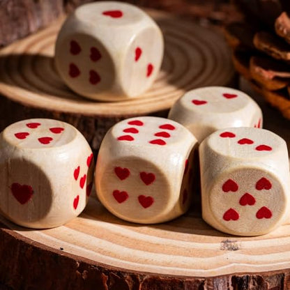 10PCS 16mm D6 Dice Set Heart Wooden 6 Sided Dice for D&D Board Games - color: D6-heart