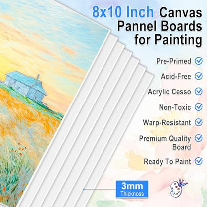shynek 150pcs Painting Supplies Kit for Adults, 8 * 10In Canvas Boards with Easel Stand, 12 Colors Acrylic Paint Set, Artist Paint Brushes Set, Paint Trays, Sip and Paint Kit