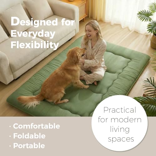 XICIKIN 2.5" Japanese Floor Mattress, Japanese Futon Mattress - color: Green, size: Queen（80" x 60"）