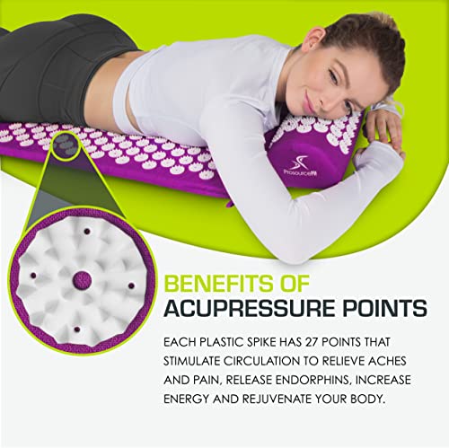 ProsourceFit Acupressure Mat and Pillow Set for Back/Neck Pain Relief and Muscle Relaxation, Purple - color: Purple, size: Large