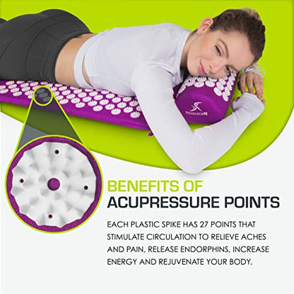 ProsourceFit Acupressure Mat and Pillow Set for Back/Neck Pain Relief and Muscle Relaxation, Purple - color: Purple, size: Large