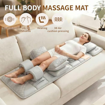 Full Body Massage Mat with Heat,Back Massage Pad with Movable Shiatsu Neck Massager for Bed Sofa,3D Airbags Body Stretching & Lumbar Traction,Portable & Foldable,Gifts for Men Women