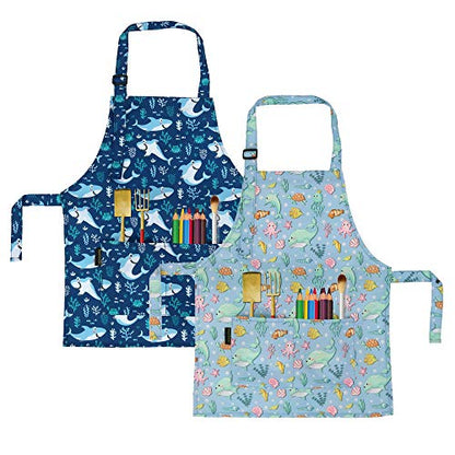 BeeGreen Kids Cooking Aprons w Adjustable Strap Kitchen Aprons w Front Pocket for Kids Toddler Painting Baking Artist