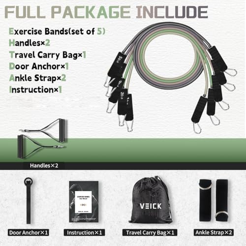 VElCK Resistance Bands Set with Handles for Exercise, Workout and Home Gym - color: Green Purple, size: 10-150LBS