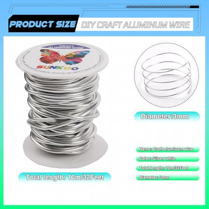 Aluminum Craft Wire,8 Gauge (3mm) Silver Bendable Wire,32 Feet Continuous Roll for Jewelry Making,Sculpting,Floral & Armature Projects - size: 8 Gauge 32FT, style: Silver