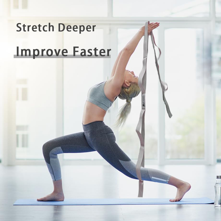 Stretching Strap Yoga Strap with Loops for Physical Therapy, Non-Elastic - color: Silver Gray