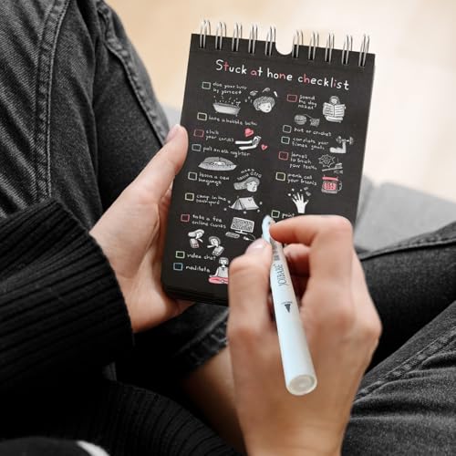 Black Paper Sketchbook Set：5.5" x 8.5" 100GSM Aicd-free 35 Sheets Black Paper Sketchbook & 4 Dual-tip Acrylic Marker Set for Drawing, Sketching, & Journaling