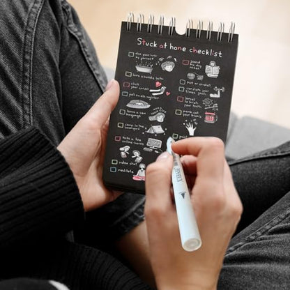 Black Paper Sketchbook Set：5.5" x 8.5" 100GSM Aicd-free 35 Sheets Black Paper Sketchbook & 4 Dual-tip Acrylic Marker Set for Drawing, Sketching, & Journaling