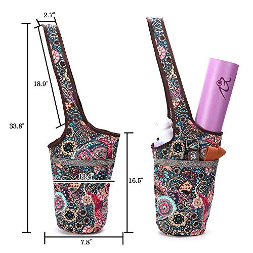 Yoga Mat Bag With Large Size Pocket and Zipper Pocket, Strap Bag, Fit Most Size Mats, Bags and Carriers for Women - color: Ancient Flower