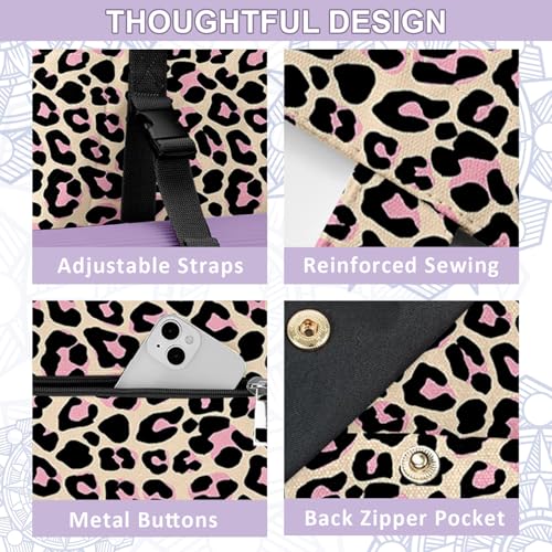 Yoga Bag for Women, Large Canvas Yoga Mat Tote Bag with Yoga Mat Carrier | Large Mat Pocket Fitness Tote for Pilates, Gym, Travel, Office & Beach - color: Leopard print
