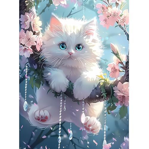Ohhvvow 5D Cat Diamond Painting Kits for Adults Beginners, Cute Diamond Art Kit, DIY Full Round Drill Diamond Dot Gem Art Kits for Adults,Home Wall Decor 12x16 Inch - color: Oh031D