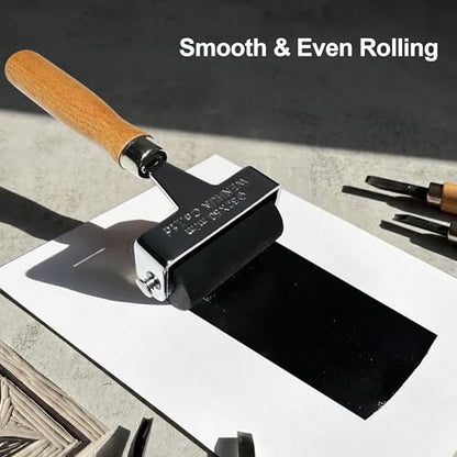 Soft Rubber Brayer – 45A Durometer Printmaking Roller, 2 Inch, for Gel Printing, Linocut & Block Printing, Heavy-Duty Steel Frame with Wood Handle - size: 2 in