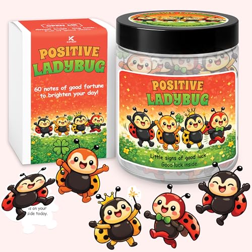Positive Ladybug Jar with 60 Affirmation Cards, Good Luck Gifts for Women | Ladybugs & Lady Bugs Decor, Good Luck Gifts for Friends, Coworkers & Sister, Cheer Up Encouragement Cards for Women & Teens - color: KAT-k- Positive ladybug