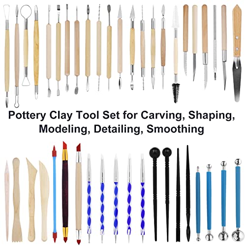 Yagugu Pottery Clay Tools for Adults Sculpting, 45Pcs Basic Wood Ceramics Carving Polymer Clay Tool Supplies kit Supplies for Artists Modeling Shaping Building for Art&Craft Gifts - color: 45PCS