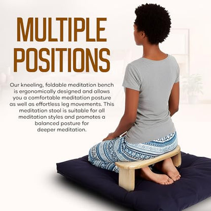 NIXSCALINO Folding Meditation Bench | Bamboo Kneeling Stool with Rocking mechanism - Portable Cross Legged Folding Seiza Chair