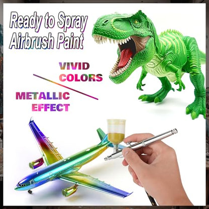 FansArriche Airbrush Paint, 20 Colors x 20 ml Acrylic Air Brush Paint Kit | Ready to Spray, Water-Based, Opaque & Neon Colors, Pearl Colors, Air Brush Painting Set for Beginners, Artists, DIY Projects