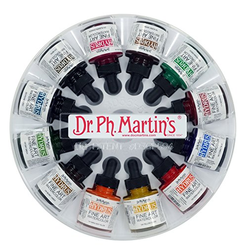 Dr. Ph. Martin's Hydrus Fine Art Watercolor (Set 2) Watercolor Set, 1.0 oz, Set 2 Colors, 1 Set of 12 Bottles