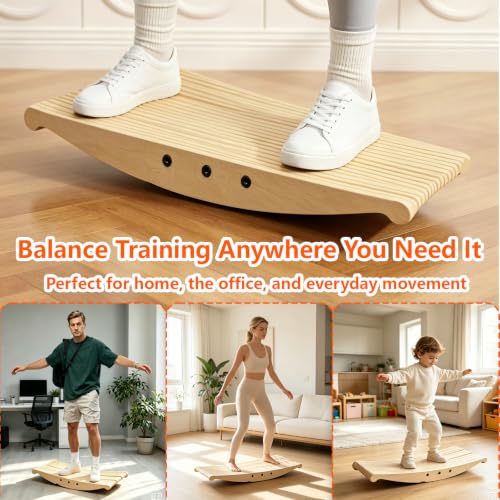 Wooden Balance Board for Standing Desk, 360° Wobble Board Anti-Fatigue Rocker with Anti-Slip Surface, 440 lbs Capacity, Core Strength Trainer, Foot Stretcher, Physical Therapy, Plantar Fasciitis Relief