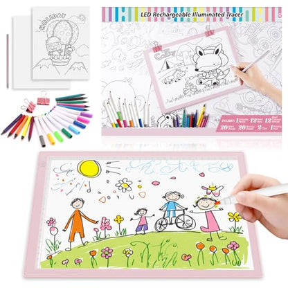 LED Drawing Tablet Kits Pink - 15" Light Board for Diamond Painting | Best Birthday, Holiday Gifts Toy for Kids Girls 3,4,5,6,7,8,9,10,11,12 Year Old, Back to School Art Travel Essentials - style: 15" Kit Pink (Rechargeable)