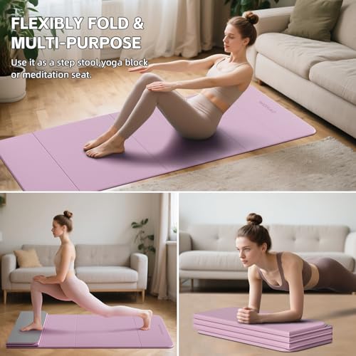 7-Fold Yoga Mat 70"x24" - 1/2 Inch Thick - color: Taro Purple + Warm Gray