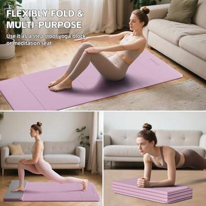 7-Fold Yoga Mat 70"x24" - 1/2 Inch Thick - color: Taro Purple + Warm Gray