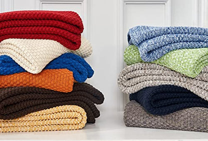 Longhui bedding 소파용 니트 담요, 부드럽고 아늑한 세탁기 세탁 가능한 100% 면 소파 담요, 무거운 1.1kg(2.5파운드) 무게, 세탁 가방 포함, 그레이 및 화이트 - color: 회색., size: 51" x 63", Standard