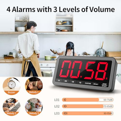 VOCOO Large 7.8" Digital Timer, Magnetic LED Timer for Kitchen & Classroom | USB-C Rechargeable, Up to 99 Hours Count Up & Countdown Timer with 3 Brightness Levels, 4 Alert Modes and 3 Volume Levels - color: Space Grey