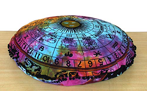 ICC 32 Inch Large Hippie Mandala Floor Pillow Ottoman Pouf Cover - Indian Peacock Daybed Oversized Cotton Cushion Cover Heavy Duty Zipper Seating Ottoman Cover - Dog Pets Bed Cover Zodiac - color: Multi Color