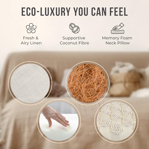 Acupressure Mat and Pillow Set with Mini Pad – Full Body Pain Relief | Mini pad targets hard-to-reach areas like feet, hands and neck for precise pressure relief - color: Natural Linen