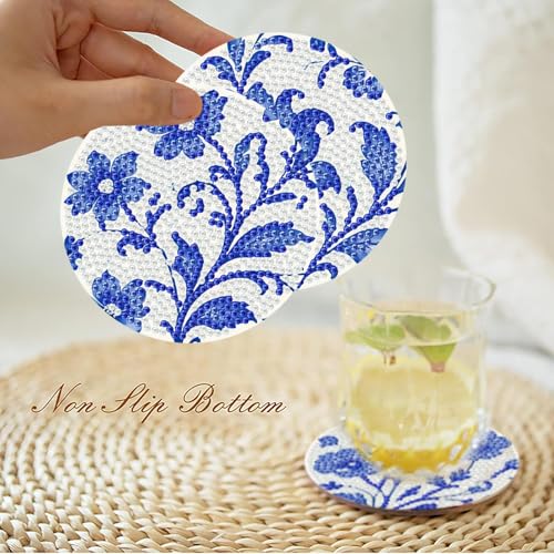 Mrnsiet 8PCS Flowers Diamond Art Coasters Kits with Holder, DIY Blue Flower Diamond Painting Coasters for Adults, Non Slip Mosaic Dot Painting Coaster with Cork Pads for Beginners 4x4 Inch - color: Bdwy465-us