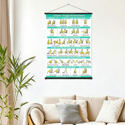 TS-MAYKA Chair Yoga for Seniors and Beginners Chart, 19x27 Inch Yoga Poses Wall Chart Poster Chair Exercises for Women Men, Stretching & Mobility Guide Gifts for Seniors Yogis