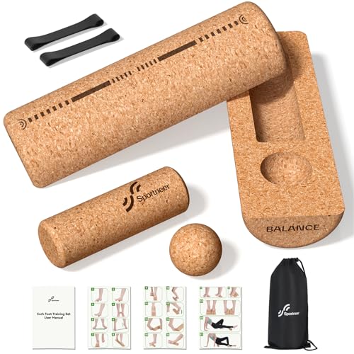 Sportneer Cork Balance Board, Foot and Ankle Strengthener Kit | 4-in-1 Foot Massage & Balance Trainer Set for Foot Pain Relief, Physical Therapy, Arch Training, Improve Balance & Stability