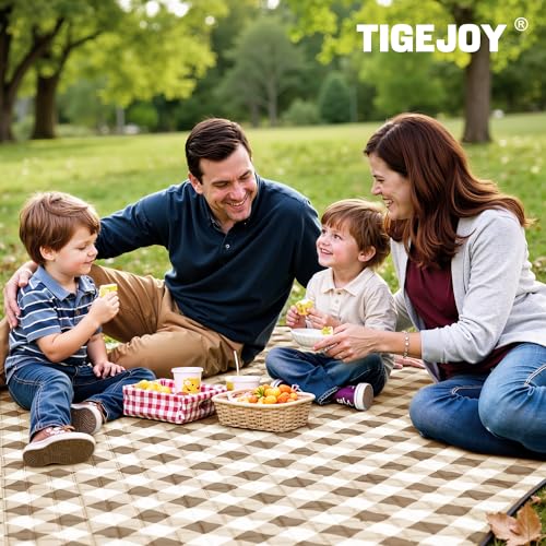 TigeJoy Extra Large Picnic Blanket Waterproof Beach Blanket 60''x80'' - color: Beige, size: 6'8" x 5' (Rectangular)