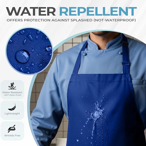 Utopia Kitchen 4 Pack Bib Apron Adjustable with 2 Pockets, Water and Oil Resistant, Cooking Kitchen Chef Apron for Women Men - color: Blue